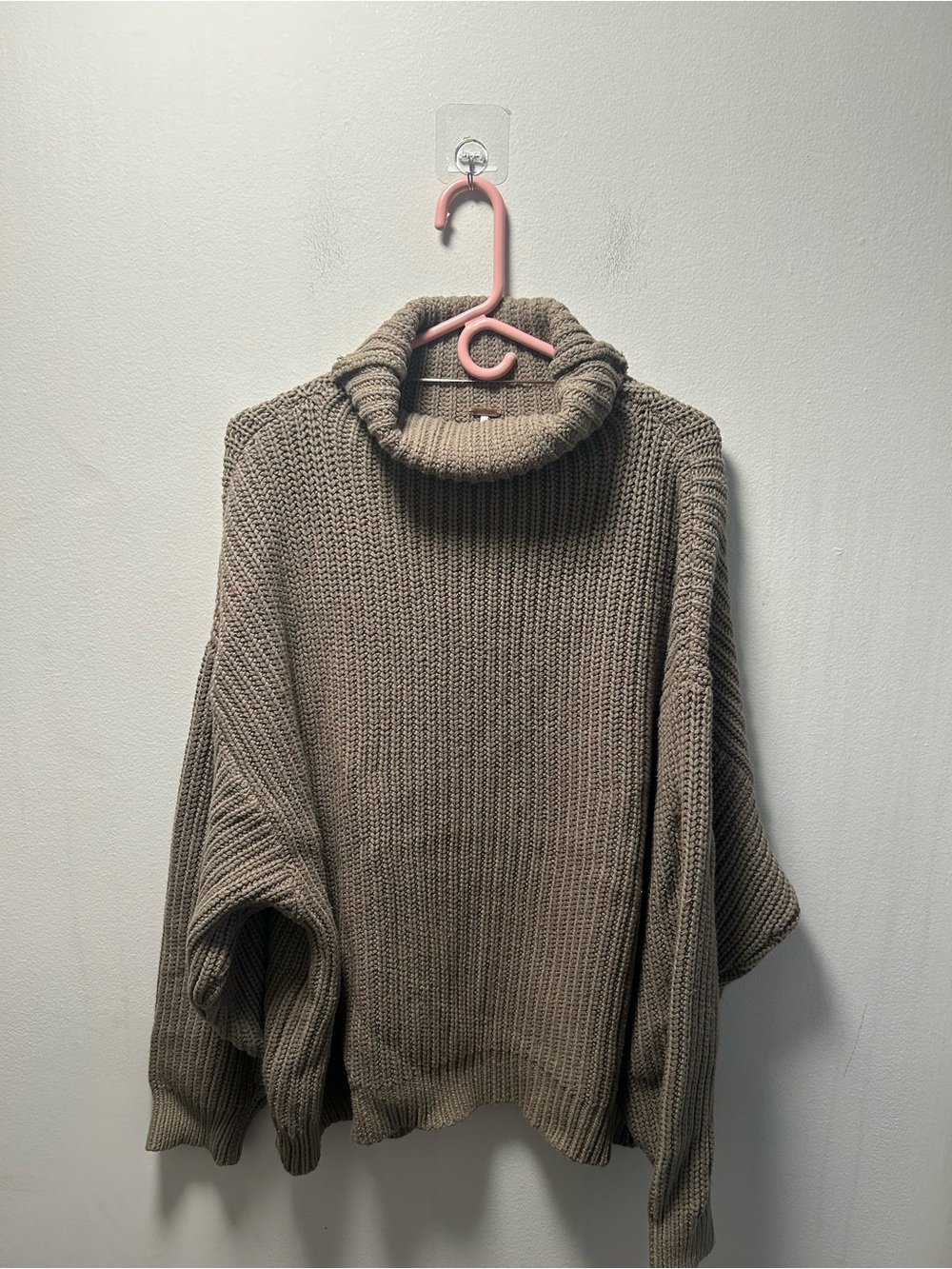 Free People Taupe Chunky Knit Cowl Neck Sweater